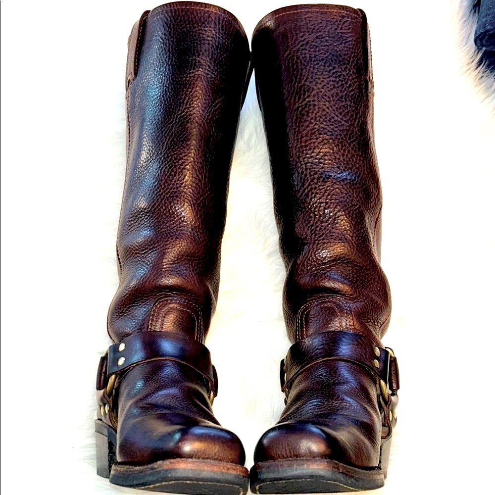 FRYE Harness Moto Brown Leather Classic Boots - Picture 9 of 16
